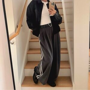 Brown Wide-Leg Pants with White Stripes